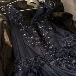 Navy Blue Sparkly Quinceañera Ball Gown 