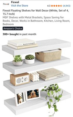 White Rustic Wood Grain Floating Wall Shelves Set of 4