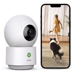 2K Security Camera Indoor, Baby Monitor Pet Camera 360-Degree for Home Security with 2.4 GHz Wi-Fi Router, One-Touch Call, Smart Motion Tracking, IR N