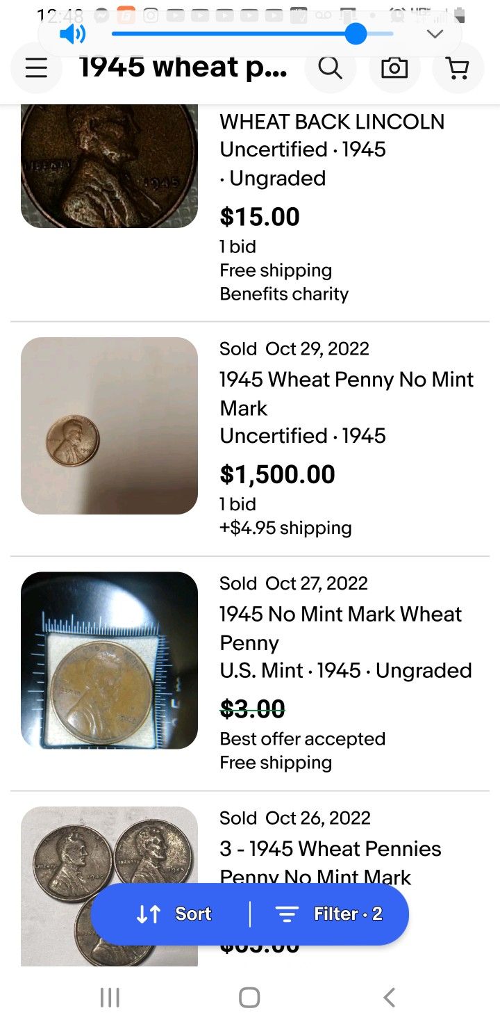 1945 No Mint Mark (I HAVE SAME PENNY IN PICTURE)sold 1500.00 Exact COIN