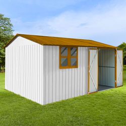 Metal garden sheds 10ftx12ft outdoor storage sheds white+yellow with window