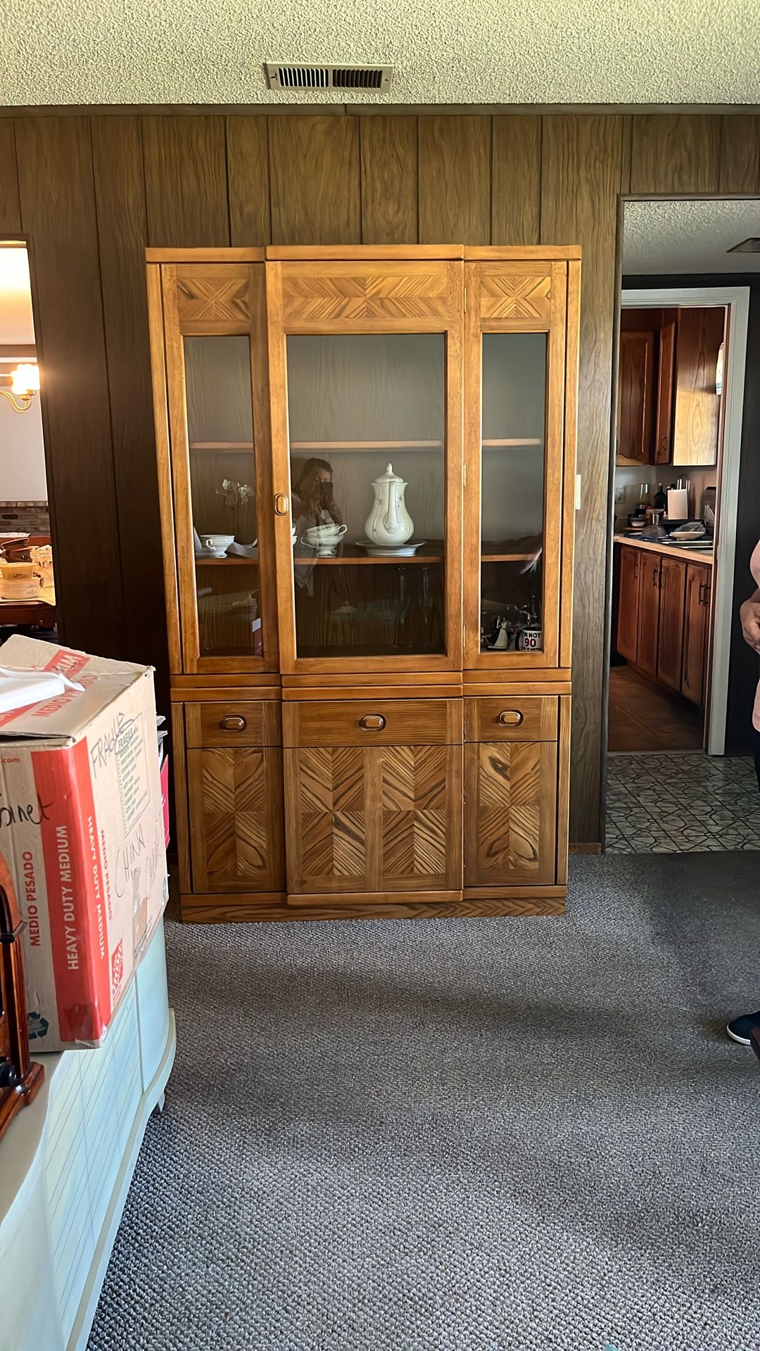 Beautiful golden Pine China Cabinet