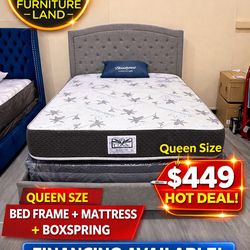 Queen Bed Set ONLY $449! (Frame + Mattress + Boxspring)”