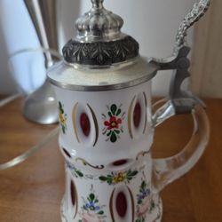 Bohemian Czech Moser White Cut to Cranberry Stein $100