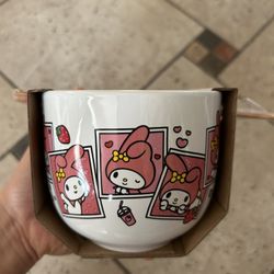 NWT My Melody ceramic bowl with chopsticks