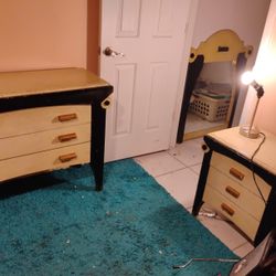 Gold, White, And Black 3 Drawer Nightstand