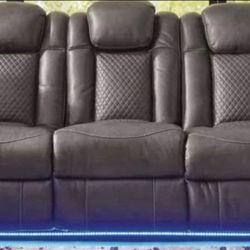 Brown Leather Theater Power Sofa and Loveseat Set