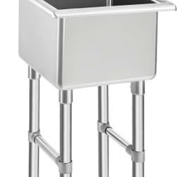 Commercial Stainless Steel Sink 1 Compartment NSF Prep & Utility Sink with 8" Faucet 15" L x 15" W x 12" D Bowl for Bar, Restaurant, Kitchen, Hotel an