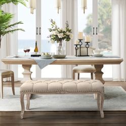  Vintage Ottoman Bench, Linen Color 