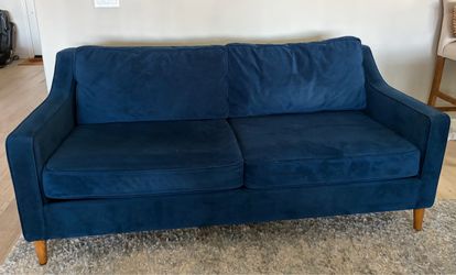 West Elm Navy Blue Velvet Sofa – Excellent Condition