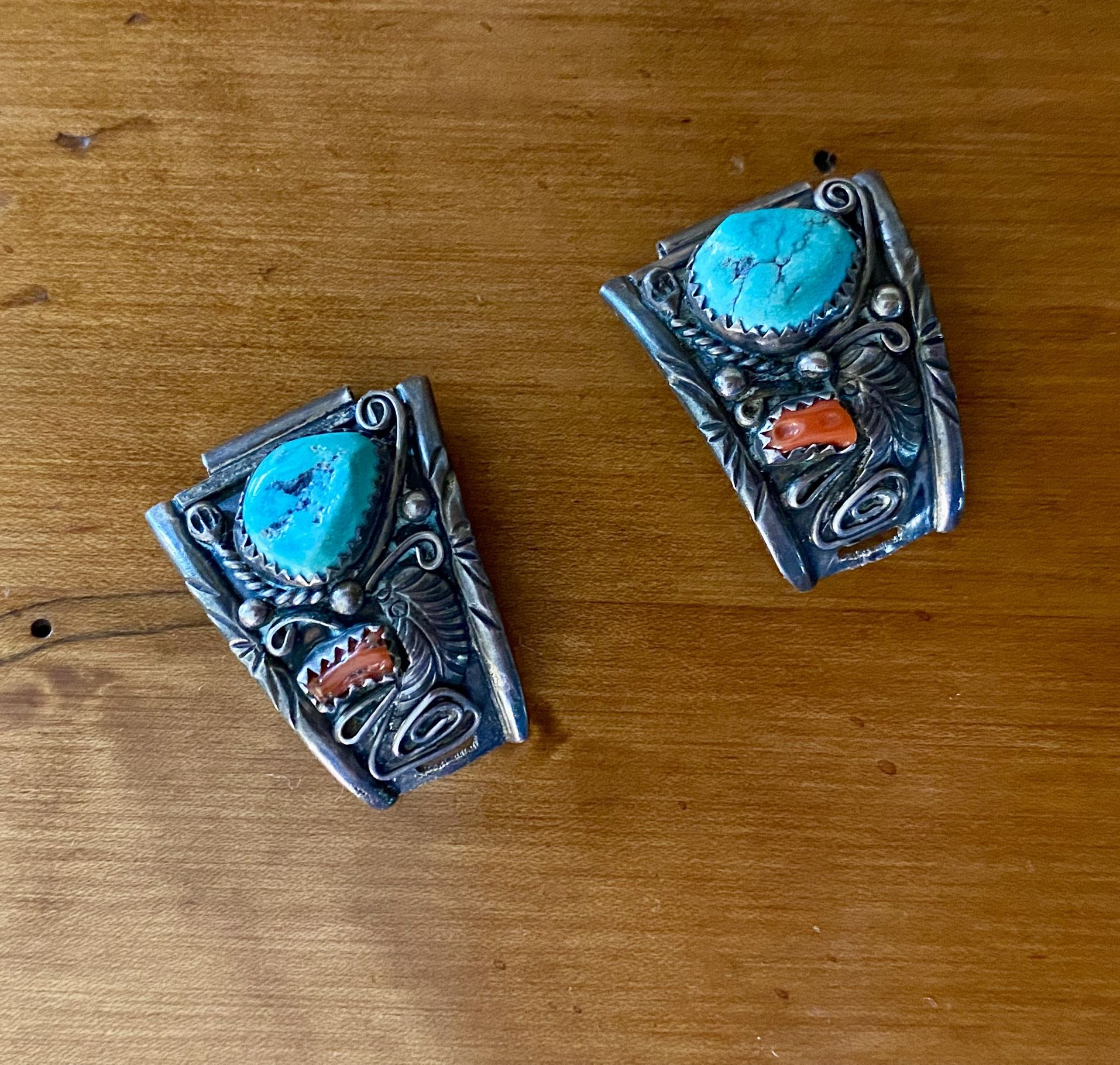 Vintage Sterling Silver, Turquoise, Coral Watch Tips