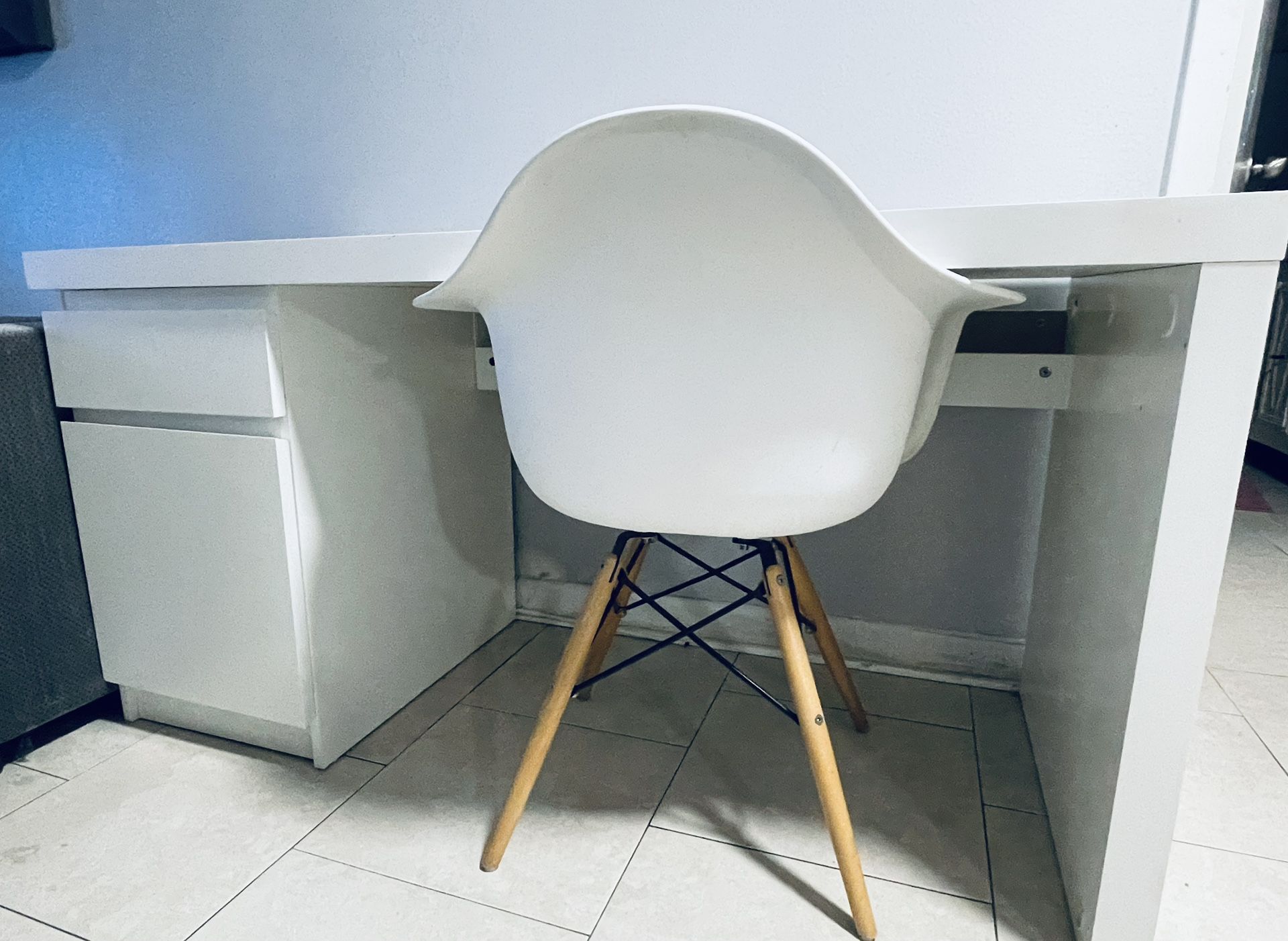 IKEA Malm desk with mid-century modern chair