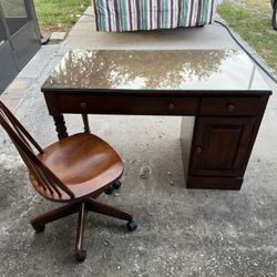 Ethan Allen Desk with Glass Top and Chair