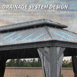 14' X 24' Hardtop Gazebo, Upgraded Metal Gazebo with Drainage System, Dual-Layer Galvanized Steel Roof, Curtain and Netting, Outdoor Shelter Canopy fo