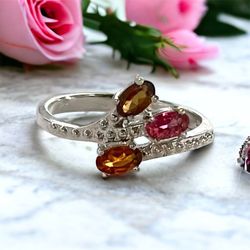 Stunning Multi-tourmaline Ring Sterling Silver 