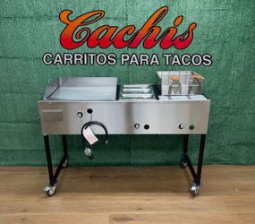 Plancha de 24” | 3 Charolas Baño Maria | Freidora De 2 Canastas | Incluye 2 Canastas Y Manguera