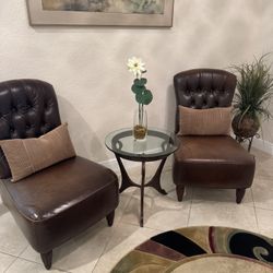 Pair Of Tafton Tufted Leather Club Chairs 