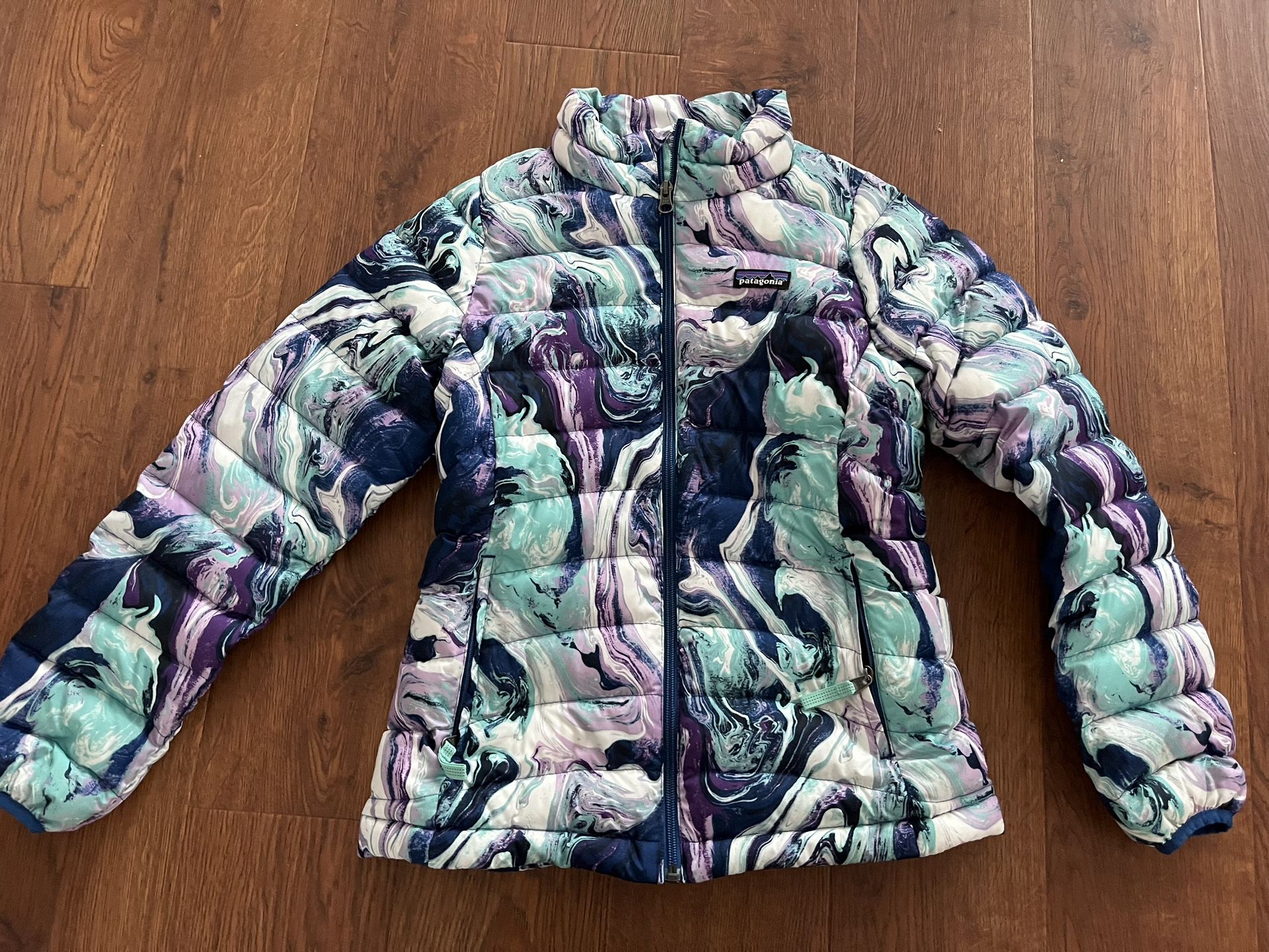 Patagonia Kids L 12 Puffer Jacket - Blue, Purple, White Swirl