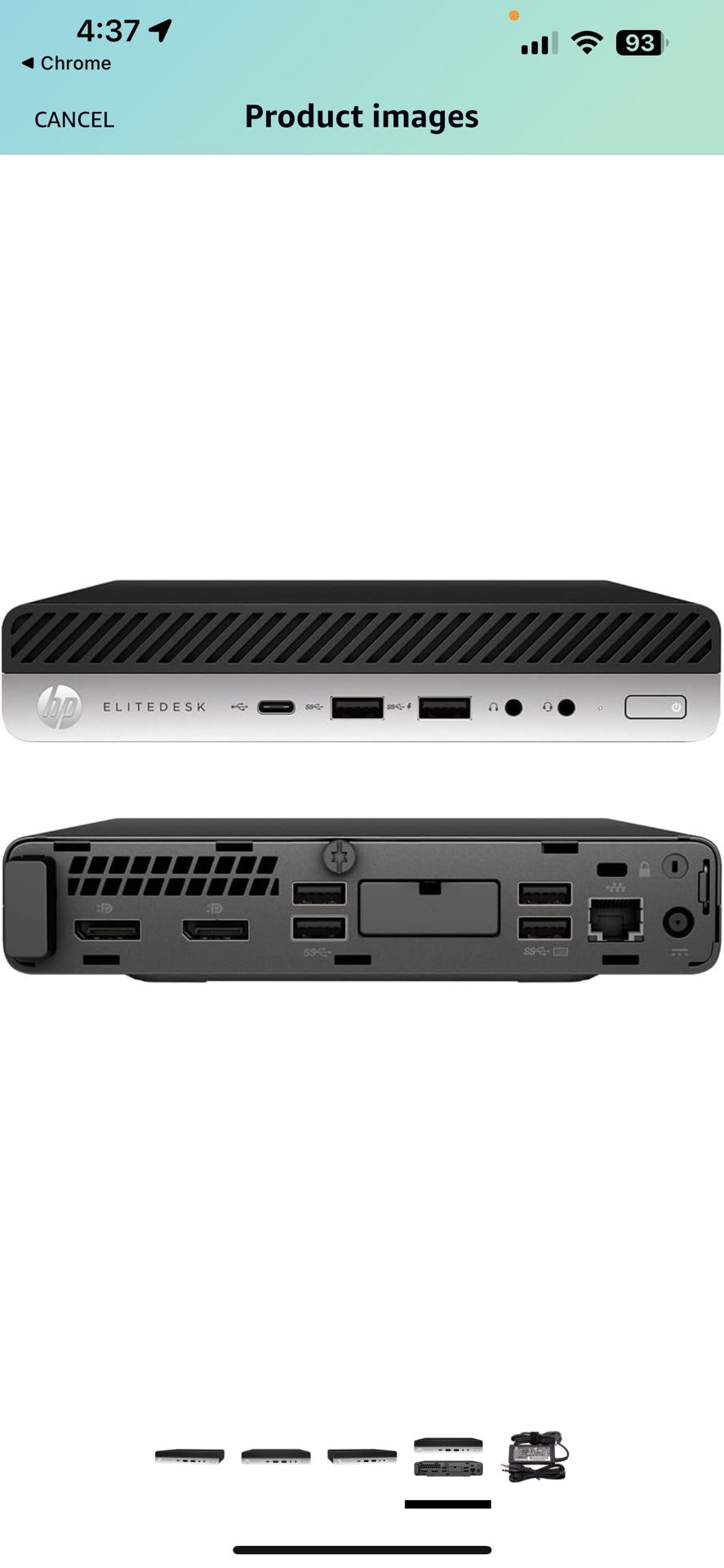 HP EliteDesk 705 G4 Desktop Mini with two monitors and camera attachment,  $250