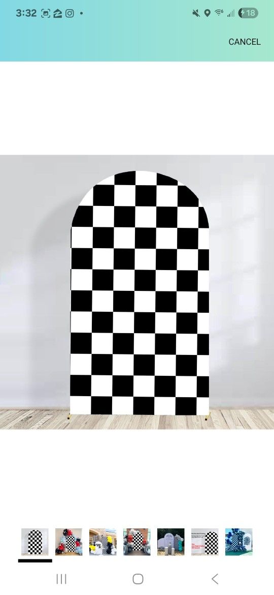 Arch Backdrop Covers Racing Checker Texture Black and White Chiara Arch Backdrop Cover for Baby Shower Birthday Party (7.2FT)