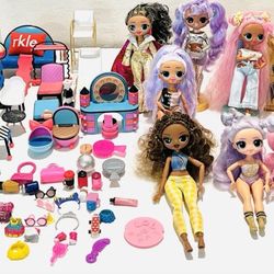 Lot Of LOL Surprise! OMG Fashion Dolls w/ Accessories, & Traveling Suitcase
