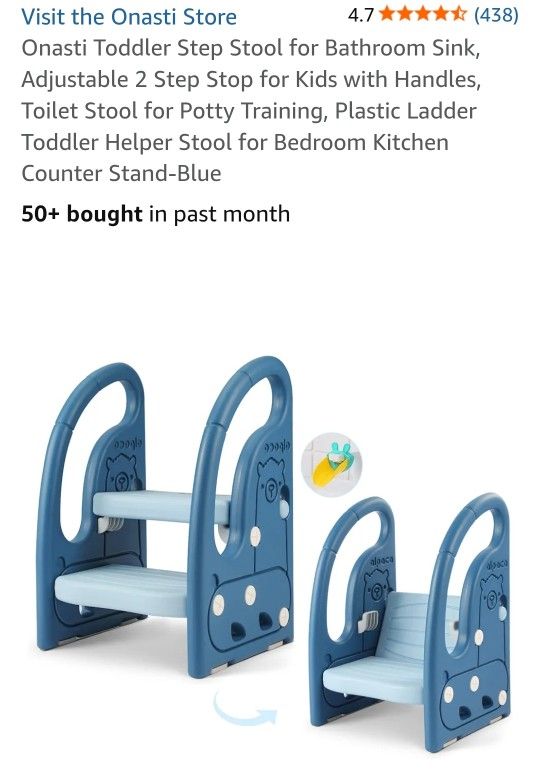 Onasti Toddler Step Stool for Bathroom Sink, Adjustable 2 Step Stop for Kids with Handles, Toilet Stool for Potty Training, Plastic Ladder Toddler Hel