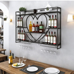 W2 Liquor Bottles Bar Shelves Wall Mounted with LED Lighting Glass Holder, Wine Rack 3-Tiers Display Storage Organizer Hanging Long Stemware Goblet Me
