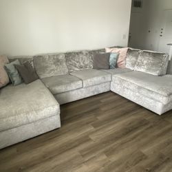 Velvet Grey L - Shaped Sectional Couch 