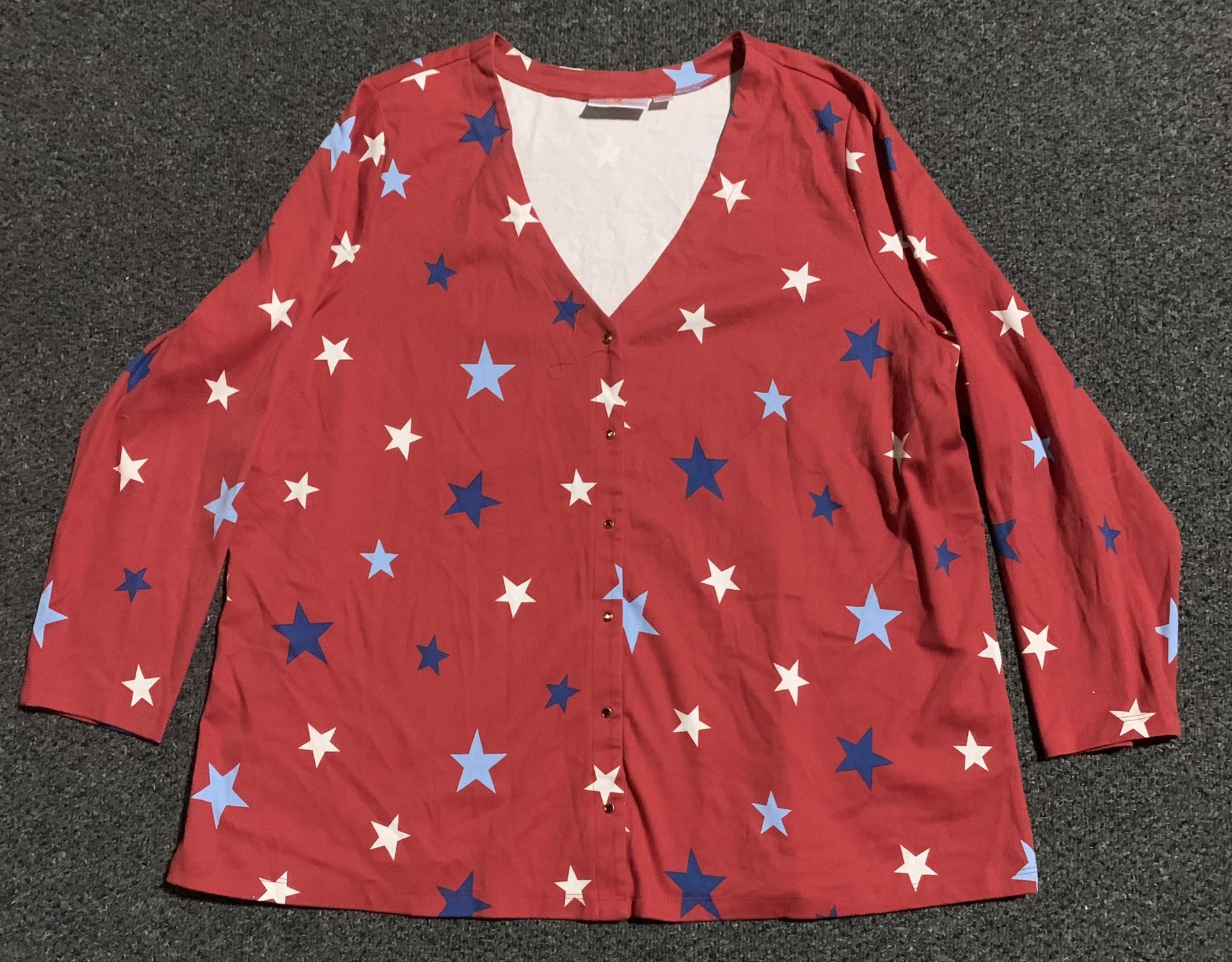 Quacker Factory women’s plus size 2X patriotic 4th of July snap closure front v neck cardigan
