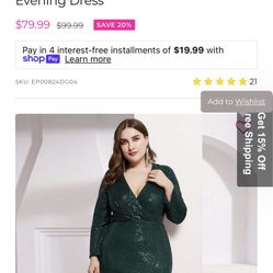 Ever Pretty Long Sleeve Green Sequin Dress