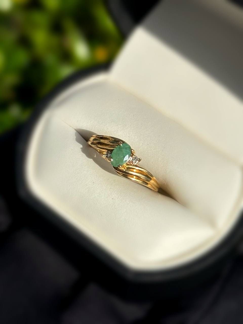 Jewelry 10k solid yellow gold malachite diamonds 0.56CTW ring sz 7.50