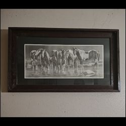 "The Watering Hole" Signed Print By Nancy Davidson Custom Framed & Matted