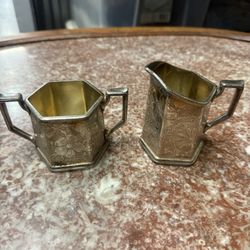 Vintage Weidlich Bros Mfg Goods Antique Creamer & Sugar Set Tapestry #3532