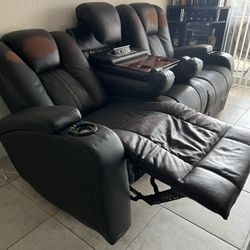 Black Leather Reclining Sofa (Used)