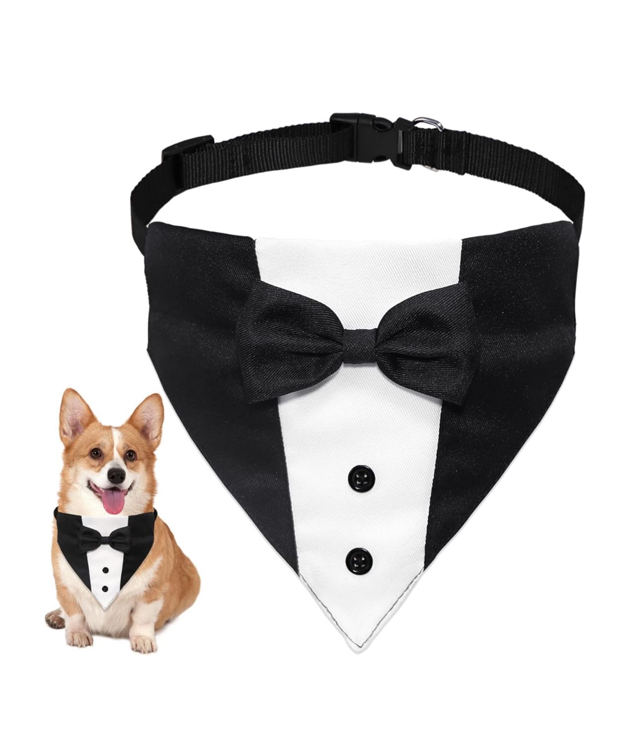 Dog Tuxedo Suit Wedding Bandana Collar with Bow Tie, Adjustable Formal Dog Tux, Engagement Birthday