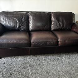 Comfortable 3-Seater Brown Leather Couch - Great Condition