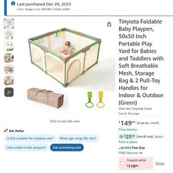 Tinyiota Foldable Baby Playpen, 50x50 Inch $80