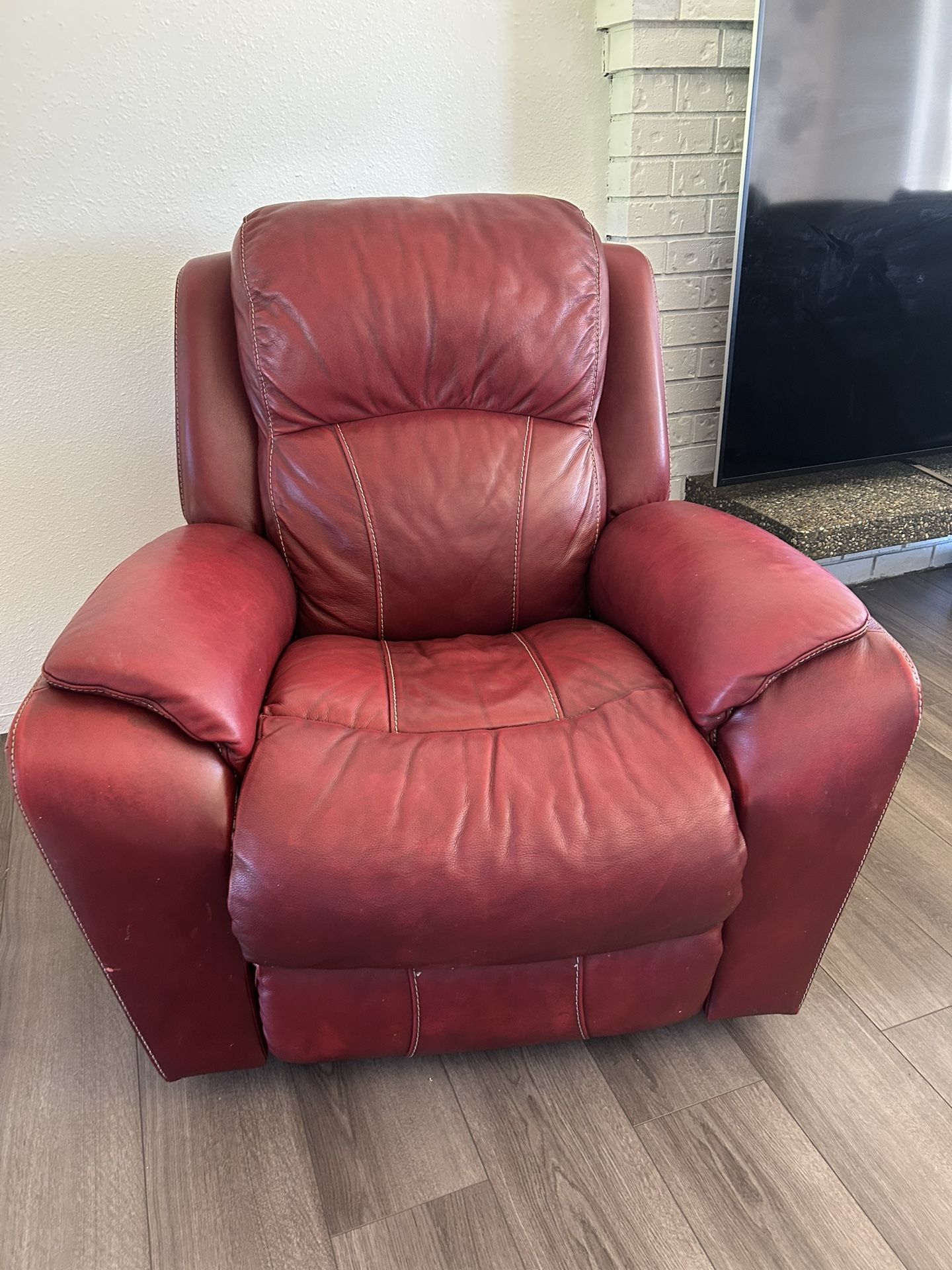 LA-Z-BOY Manual Recliner + Power Loveseat with Console. Crate and Barrel Oversized Lounge Chair.