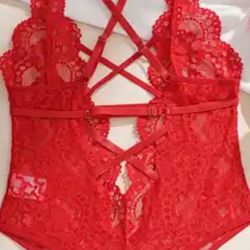 Women's Floral Lace Crisscross Lingerie Bodysuit Backless Deep V Neck Bodysuit.