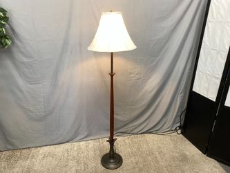 Wood & Bronze Base Lily Form Floor Lamp