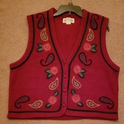 Alfred Dunner Red Flowery Wool Vest