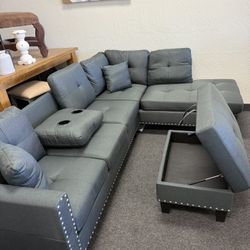 Grey Sectional With Storage Ottoman 