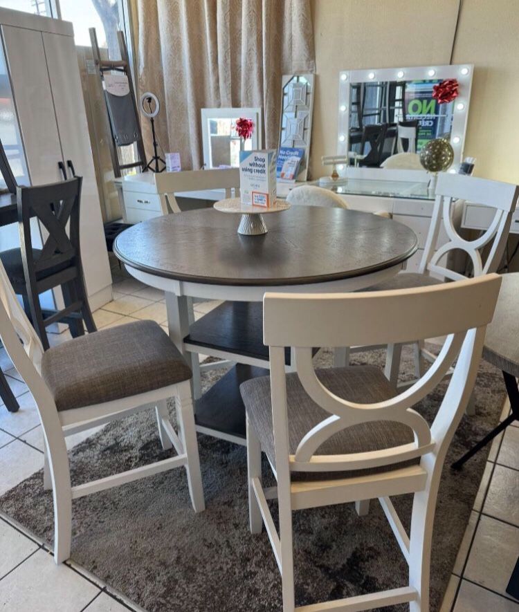 5-pc Counter Height Dining Set White & Grey