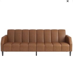 🎄 LIKE NEW Brown Faux Leather Sofa Bed (Perfect for Holiday Guests!) 