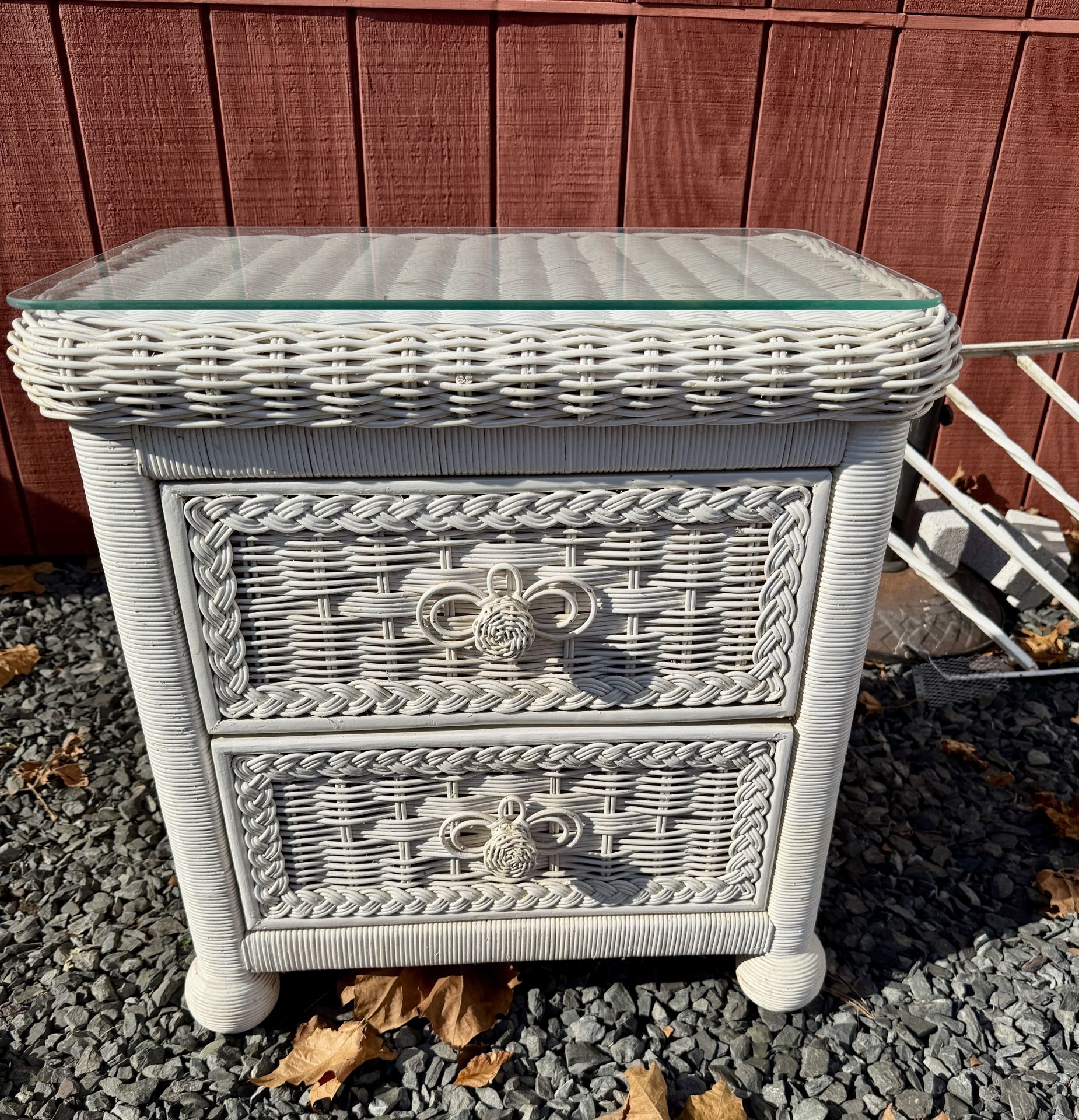 Coastal White Wicker Nightstand by Henry Link