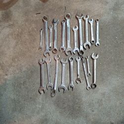 TOOLS, WRENCHES 20PC SET OF COMBINATION AND DOUBLE OPEN. MANY BRANDS AND SIZES