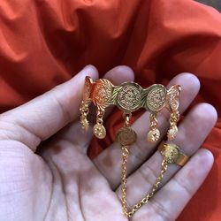 Gold Plated Baby Charm Bangle With Adjustable Ring 5.5” Around Openable 