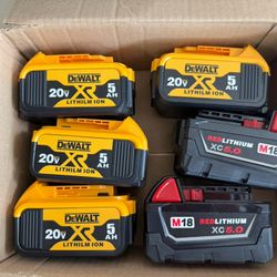 Brand New 5.0AHh Dewalt 20V & Milwaukee  5.0Ah 18V