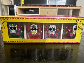 Sugar Skulls Drinking Glasses – Set of 4 – NEW