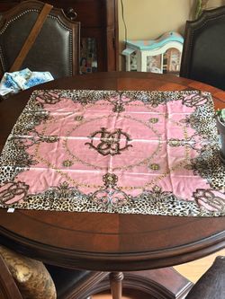 Bebe Large Square Scarf - 36" Pink Baroque Leopard Print & Gold Chain Link Design - Silk-Feel